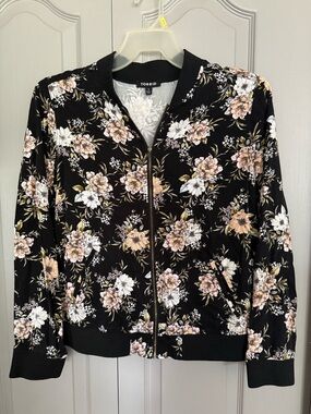 torrid Black Floral Bomber Jacket with Pink & Cream Blooms